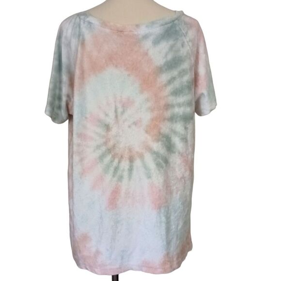 Tie Dye Terry Cloth Top L Relaxed Short Sleeve Beachy Coastal Pastels Hippie - Picture 4 of 16